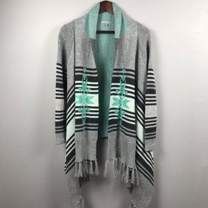 Charlotte Russe bohemian boho aztec fringe knit cardigan size small